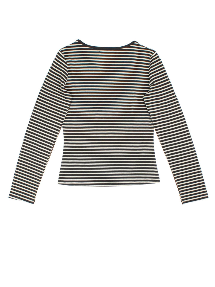 Y2K Stripe Top in a black/gold colourway. Round neckline with glitter stripe detail.