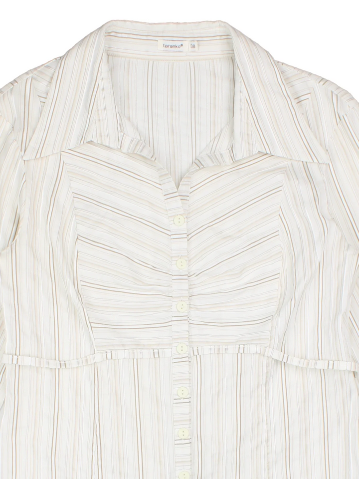 Y2K Stripe Shirt in a white/brown colourway. Button up, with tie back and all over stripe pattern.