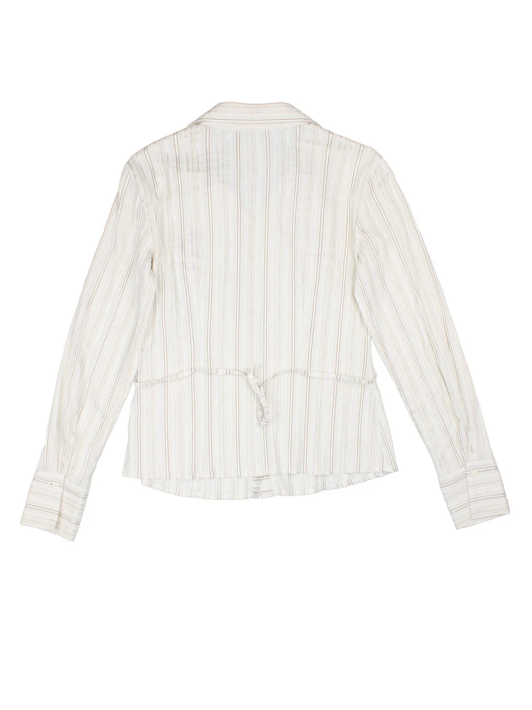 Y2K Stripe Shirt in a white/brown colourway. Button up, with tie back and all over stripe pattern.