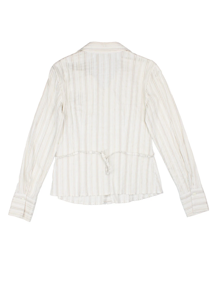 Y2K Stripe Shirt in a white/brown colourway. Button up, with tie back and all over stripe pattern.