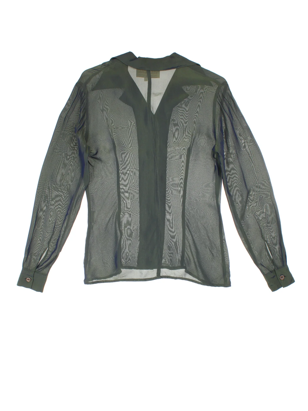 Y2K Sheer Blouse in a green/blue colourway, button up with V neck.