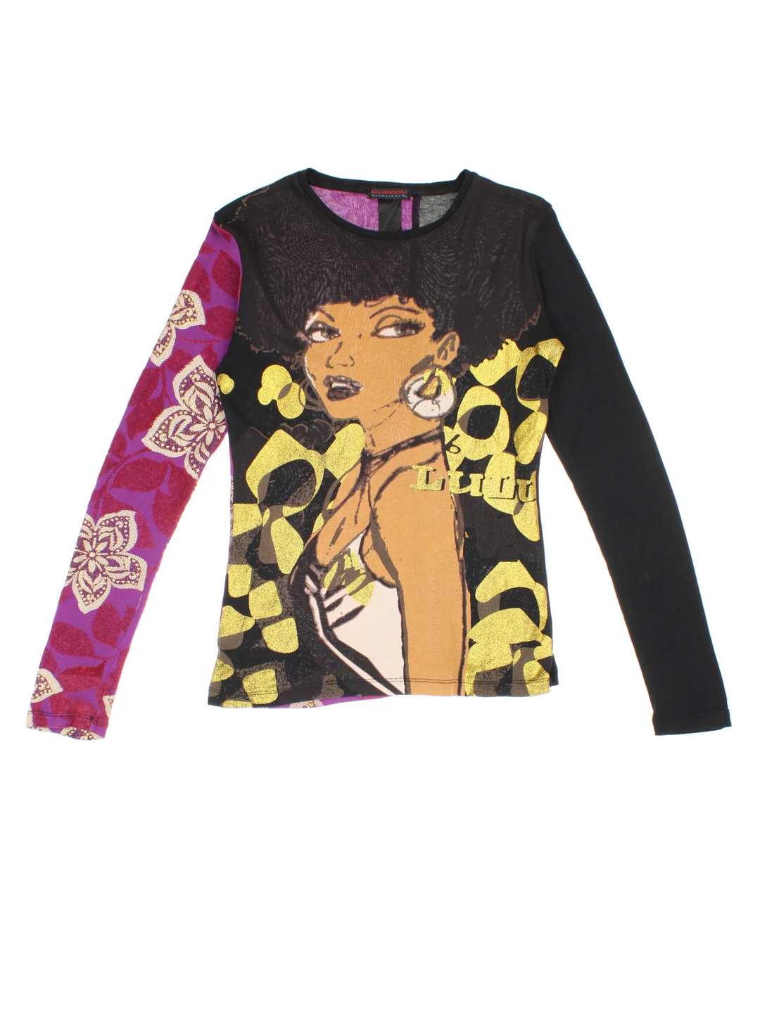 Y2K Custo Barcelona Top in a black/pink colourway, round neck with all over print.