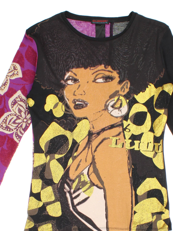 Y2K Custo Barcelona Top in a black/pink colourway, round neck with all over print.