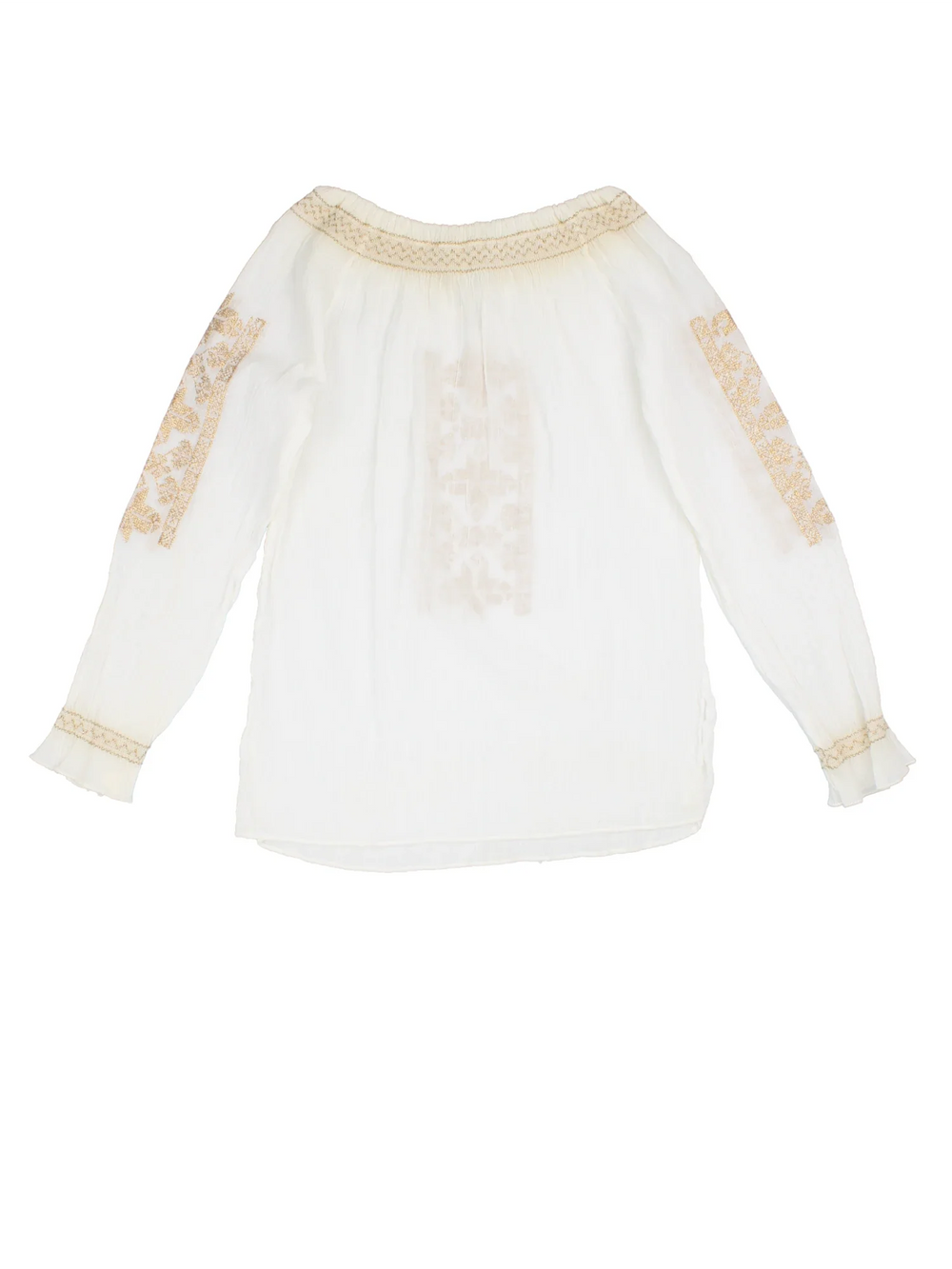 Y2K Prairie Top in a white colourway, slash neck with tie detail and contrast stitching.