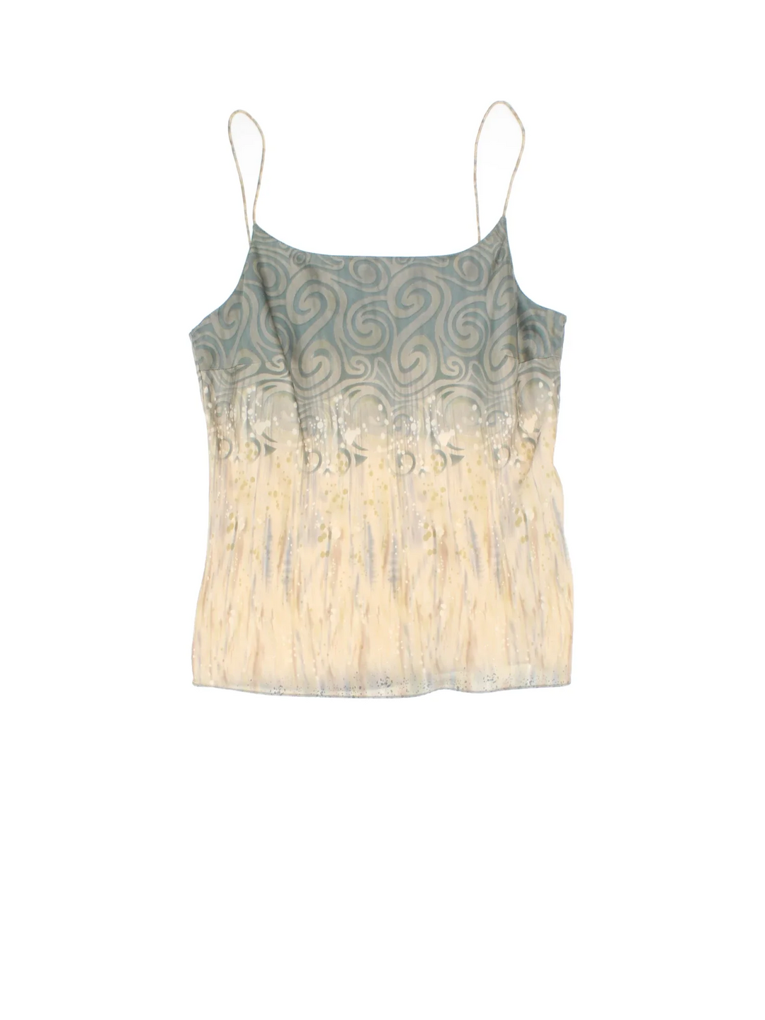 Y2K Silk Cami Top in a tan colourway, Scoop neck with all over print.