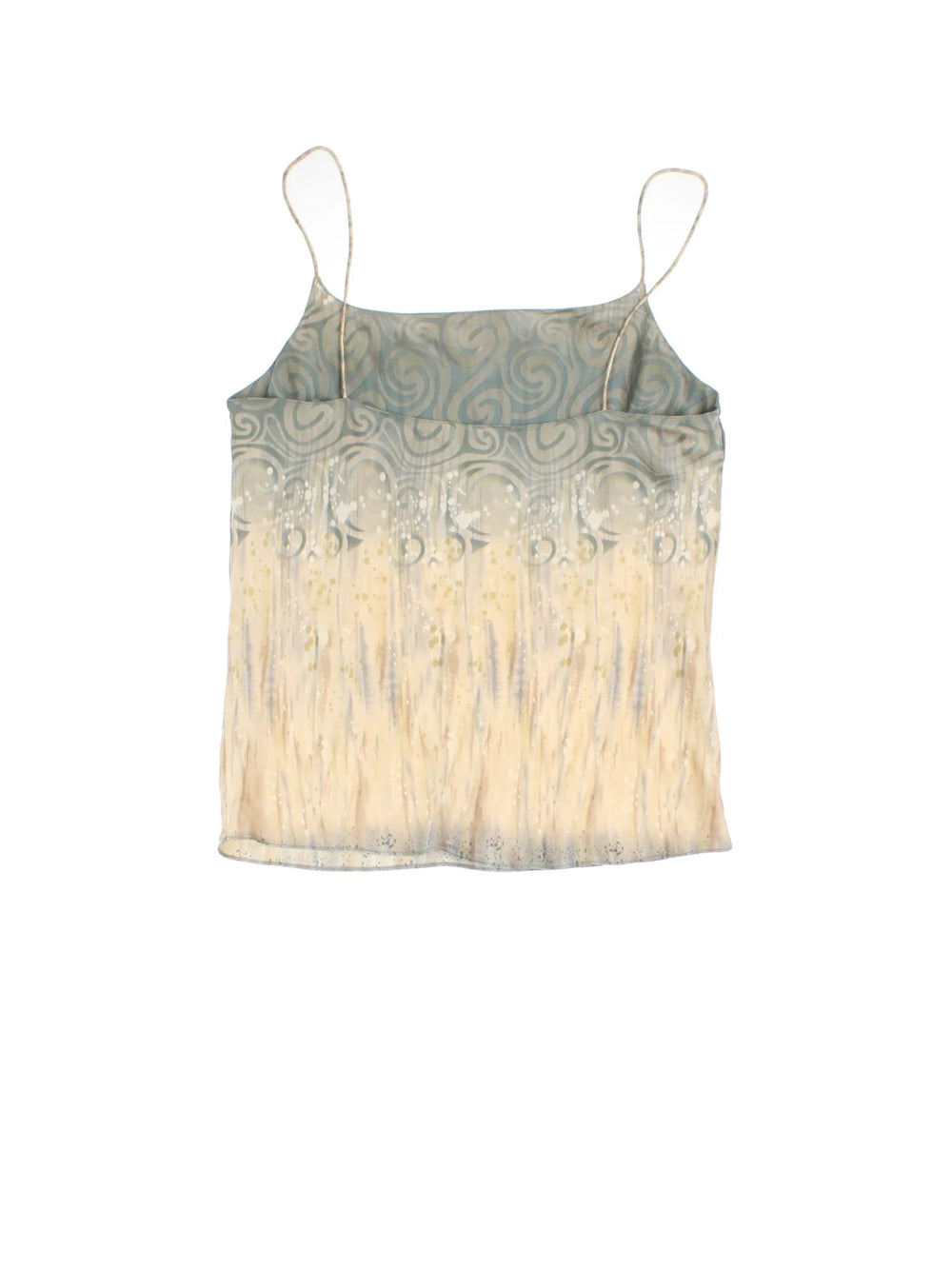 Y2K Silk Cami Top in a tan colourway, Scoop neck with all over print.