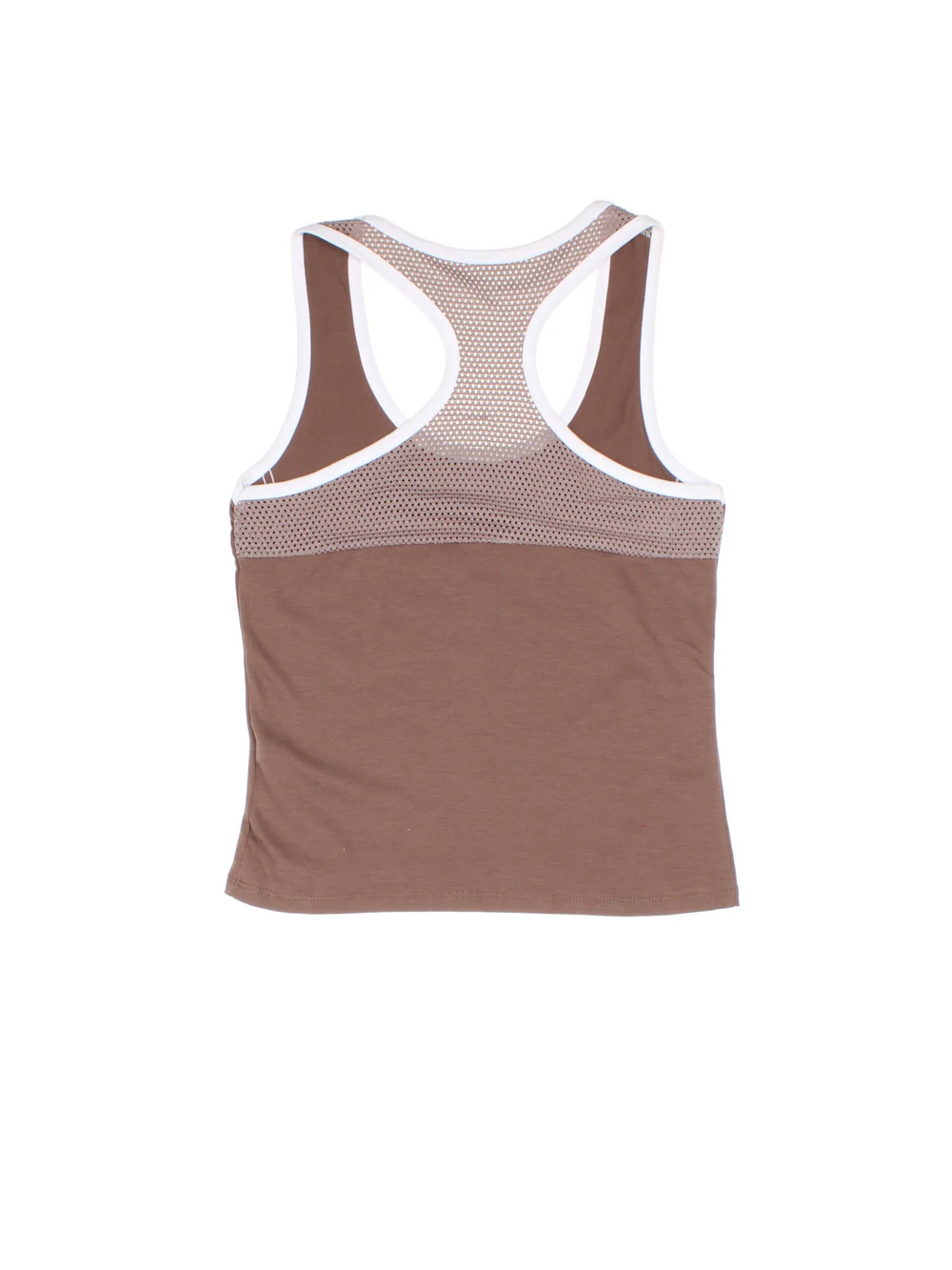 Y2K ESPRIT Vest in a brown colourway. Round neck with mesh racer back detail and branding printed on front.
