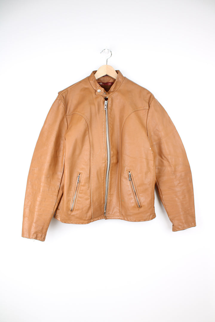 1970s Cycle Rider Leather Motorcycle Jacket Removable Liner Tan Rare Vintage