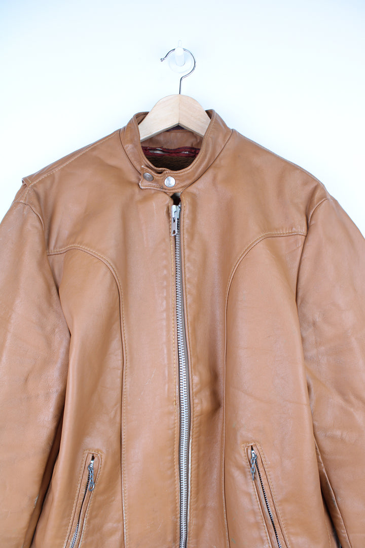 1970s Cycle Rider Leather Motorcycle Jacket Removable Liner Tan Rare Vintage