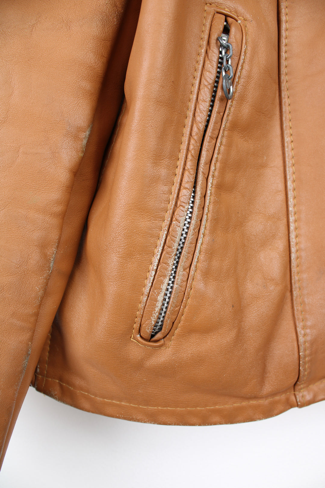 1970s Cycle Rider Leather Motorcycle Jacket Removable Liner Tan Rare Vintage