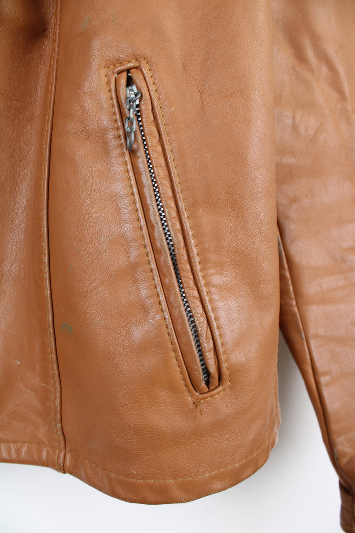 1970s Cycle Rider Leather Motorcycle Jacket Removable Liner Tan Rare Vintage