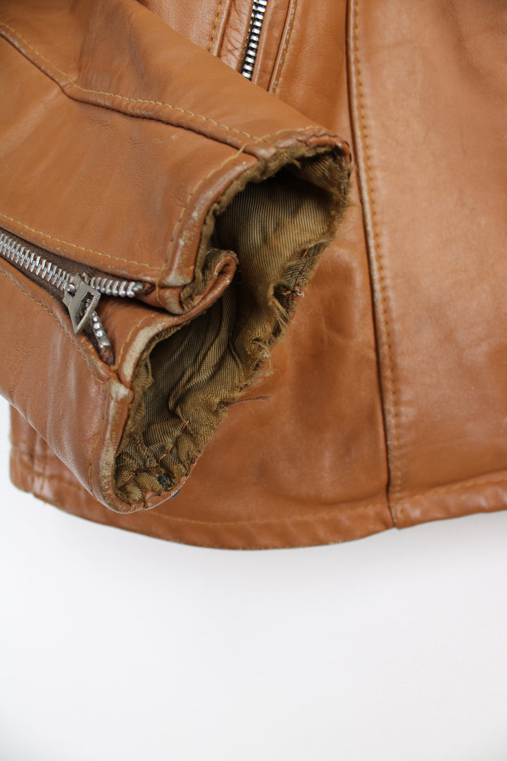 1970s Cycle Rider Leather Motorcycle Jacket Removable Liner Tan Rare Vintage