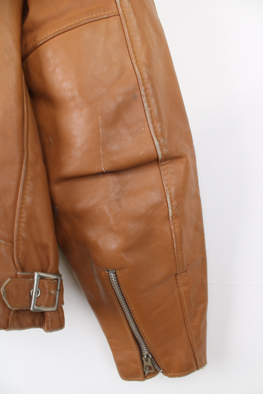 1970s Cycle Rider Leather Motorcycle Jacket Removable Liner Tan Rare Vintage