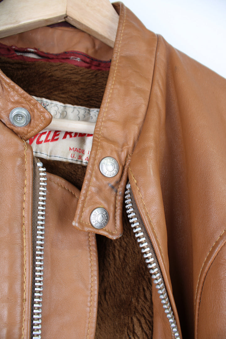 1970s Cycle Rider Leather Motorcycle Jacket Removable Liner Tan Rare Vintage