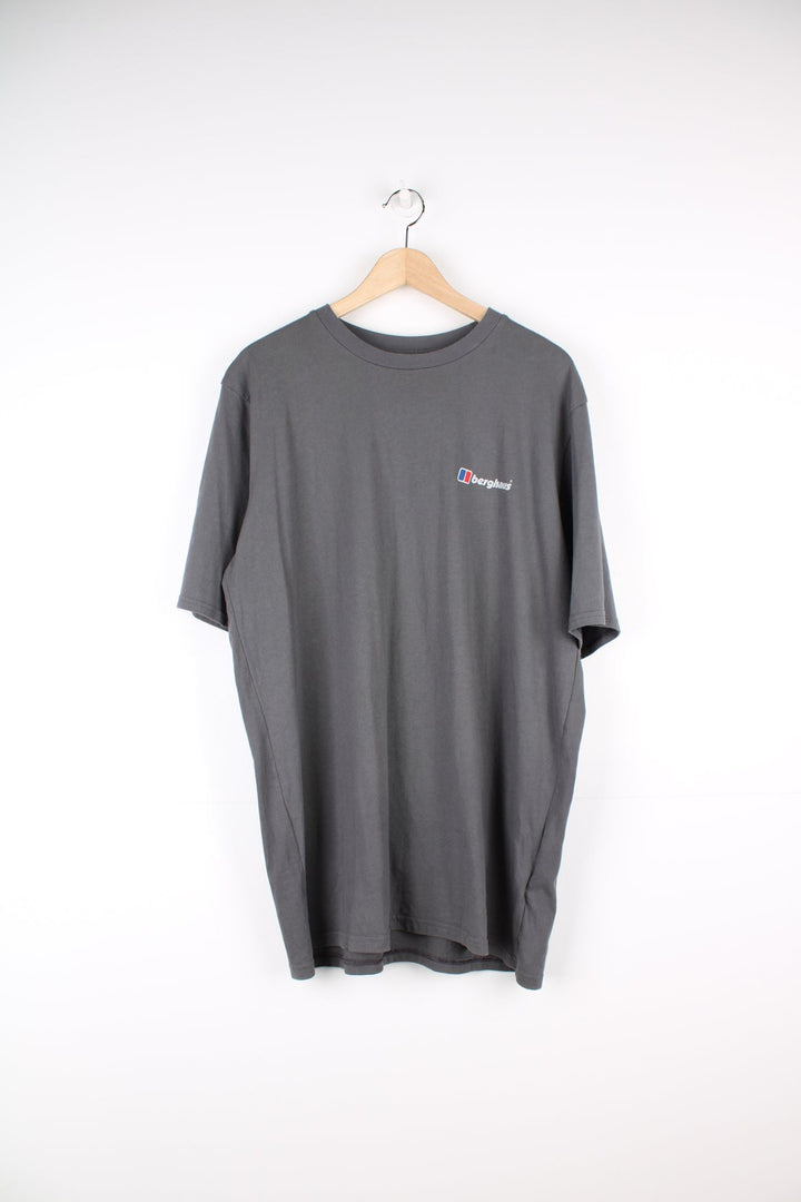 Grey Berghaus T-Shirt with printed logo on the chest and graphic print on the back.