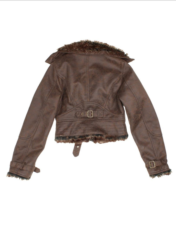 Y2K BAY Leather Aviator Jacket (Size XS)