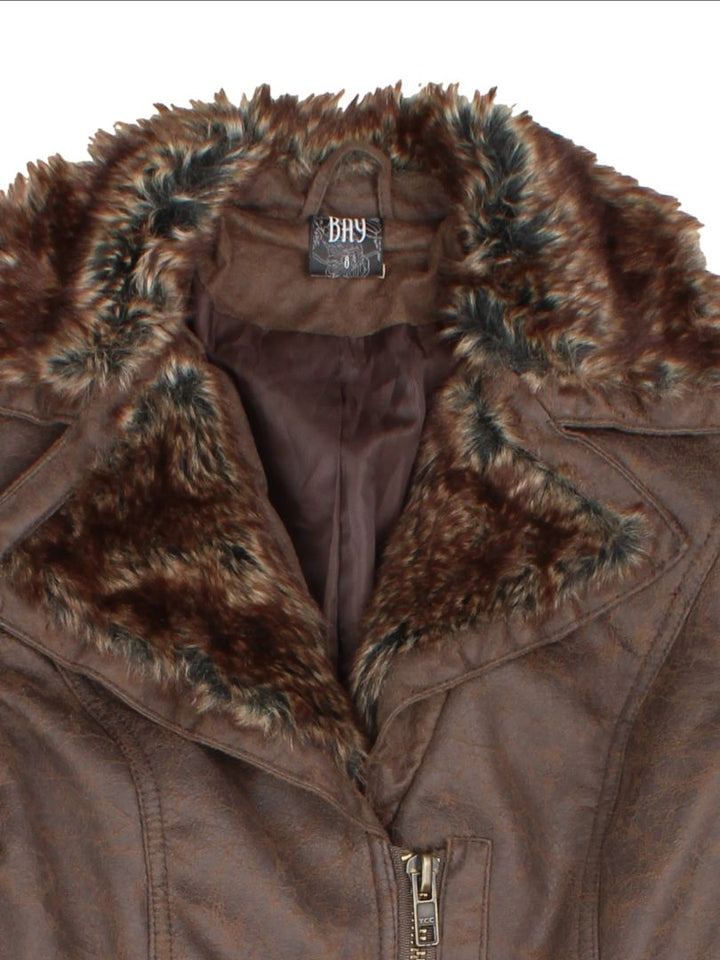 Y2K BAY Leather Aviator Jacket (Size XS)