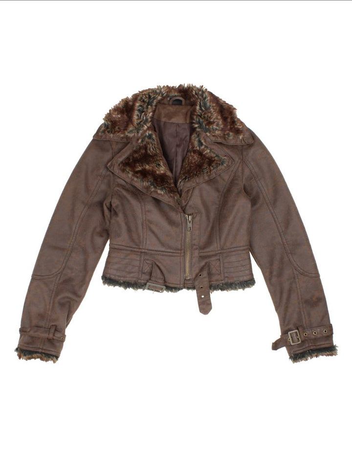 Y2K BAY Leather Aviator Jacket (Size XS)