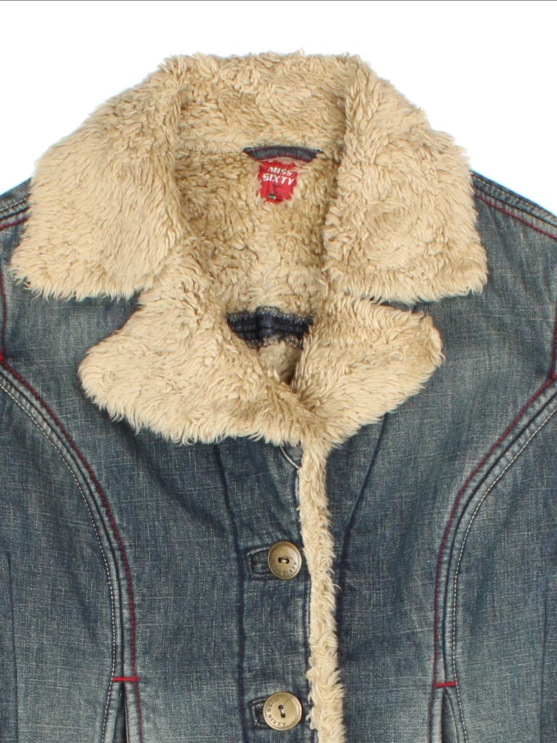 Y2K Miss Sixty Faux Shearling Denim Jacket (Size S)