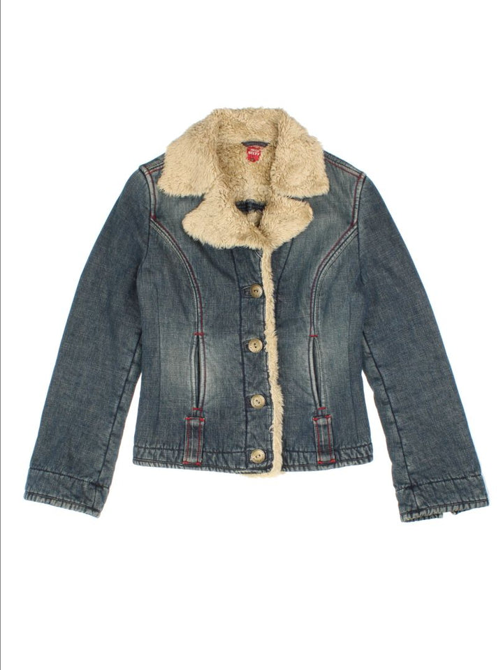 Y2K Miss Sixty Faux Shearling Denim Jacket (Size S)