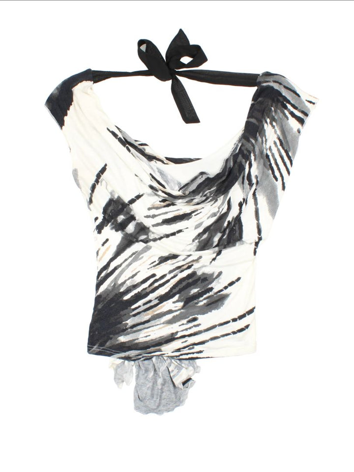 Y2K Drapped Zebra Print  Cowl Top (Size M)