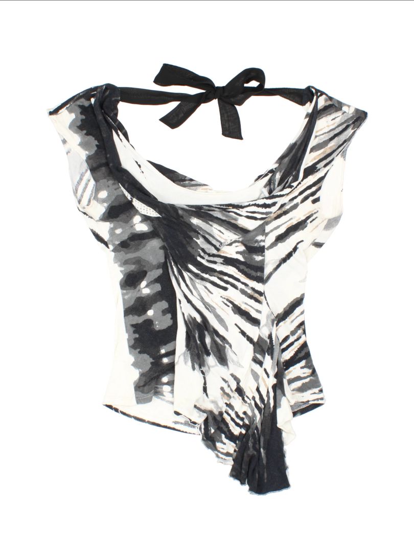 Y2K Drapped Zebra Print  Cowl Top (Size M)
