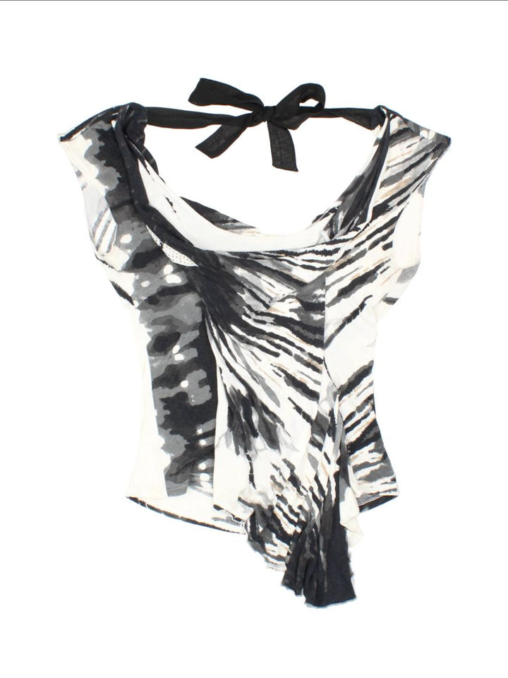 Y2K Drapped Zebra Print  Cowl Top (Size M)