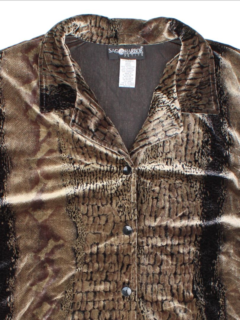 Vintage Velour Leopard Print Shirt (Size L)