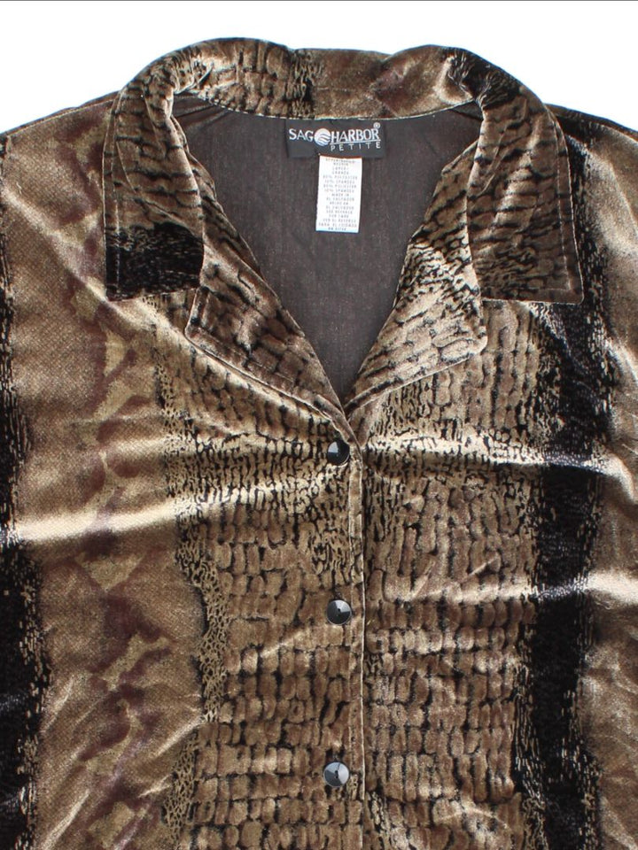 Vintage Velour Leopard Print Shirt (Size L)