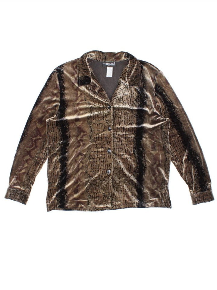 Vintage Velour Leopard Print Shirt (Size L)