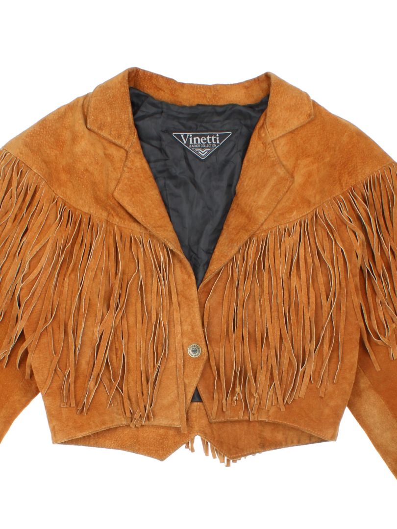 Vintage Cropped Western Fringed Jacket (Size S)