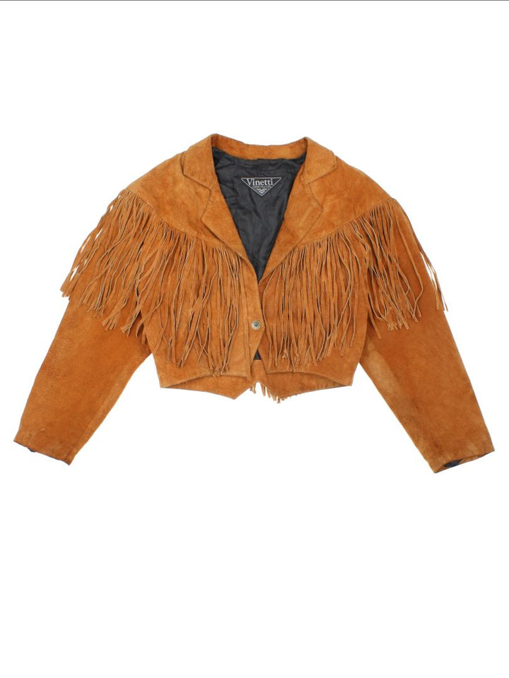 Vintage Cropped Western Fringed Jacket (Size S)