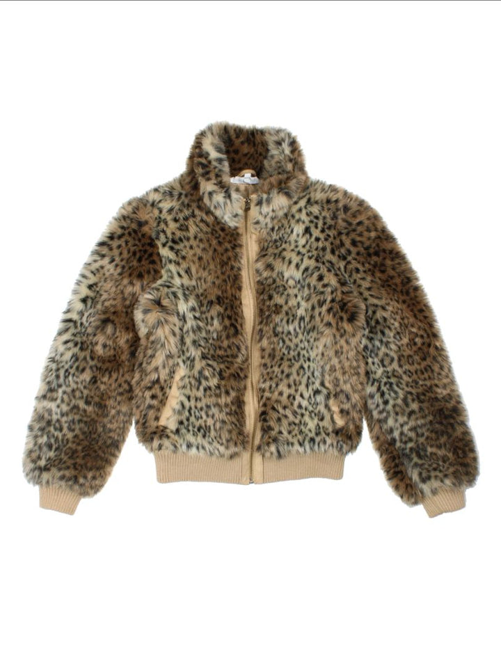 Y2K Leopard Faux Fur Bench Jacket (Size S)