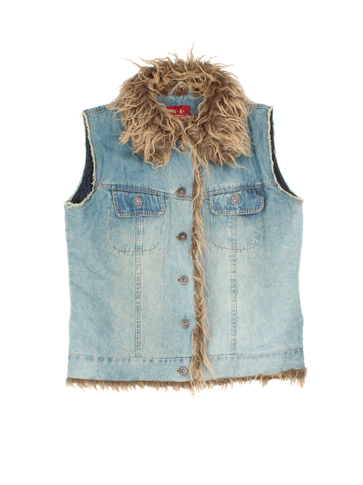 Y2K Shearling Denim Gilet (Size XS)