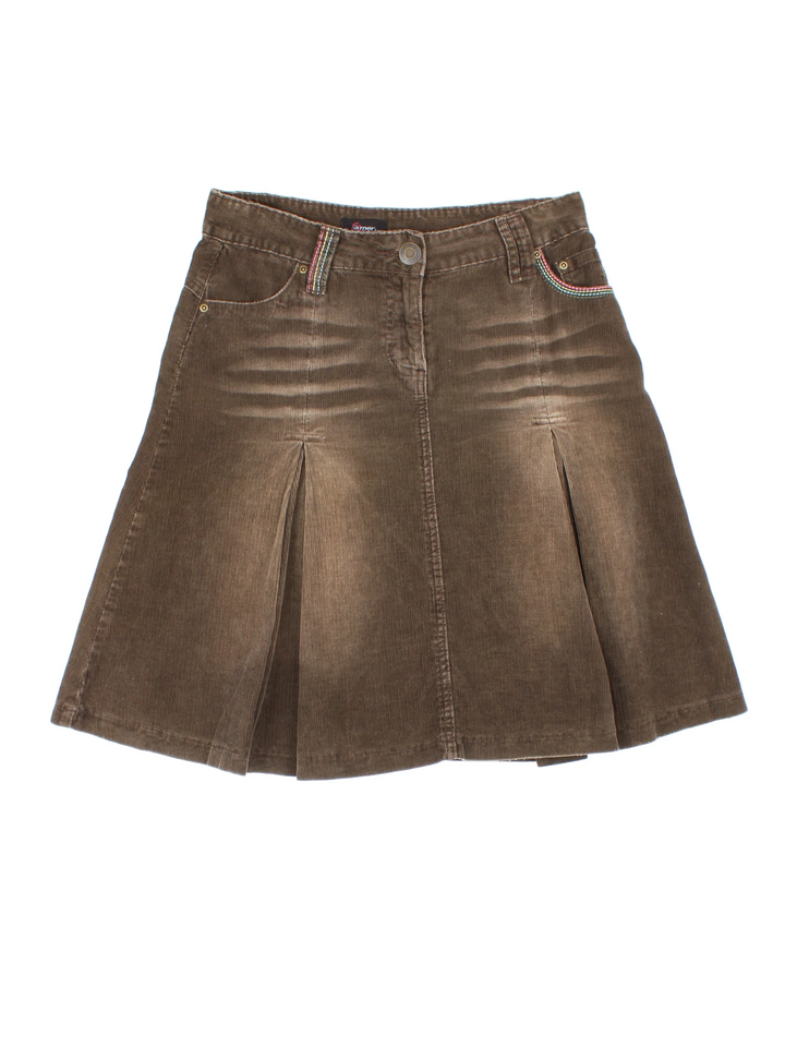 Y2K Pleated Cord Midi Skirt (Size L)