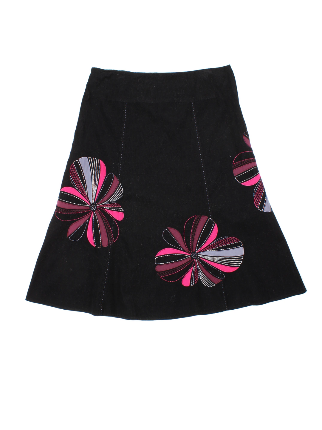 90's Cord Floral A-Line Midi Skirt (Size L)