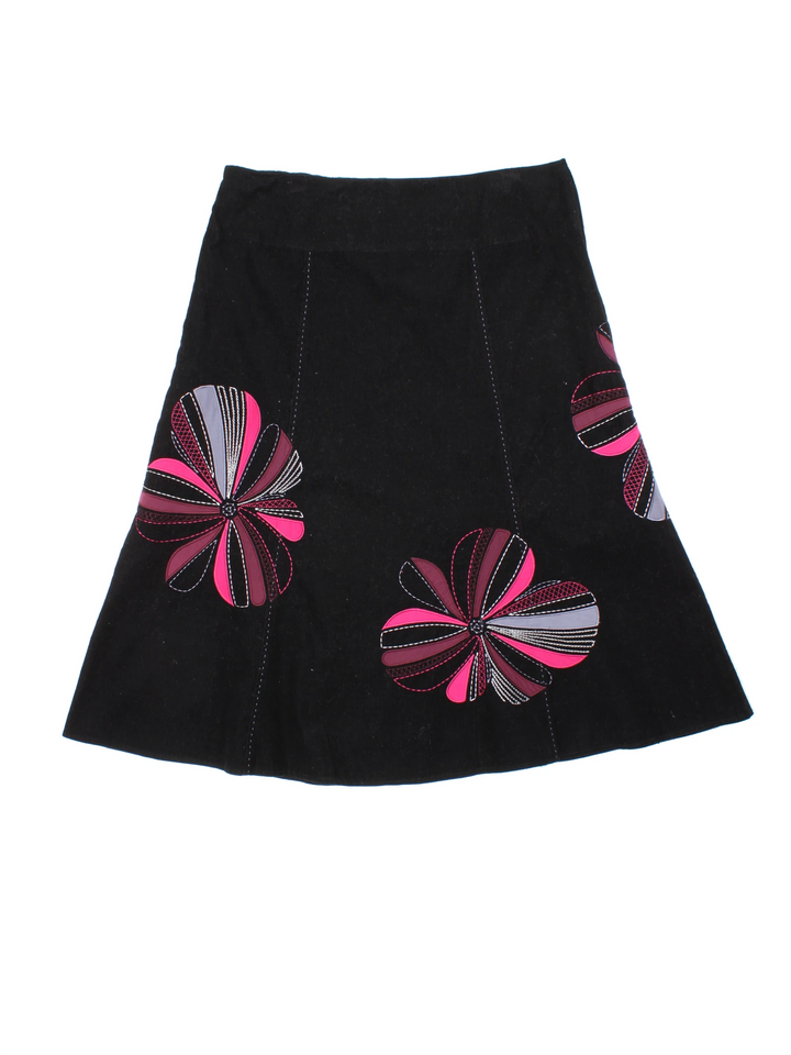 90's Cord Floral A-Line Midi Skirt (Size L)