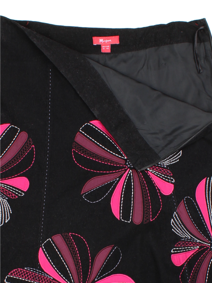 90's Cord Floral A-Line Midi Skirt (Size L)