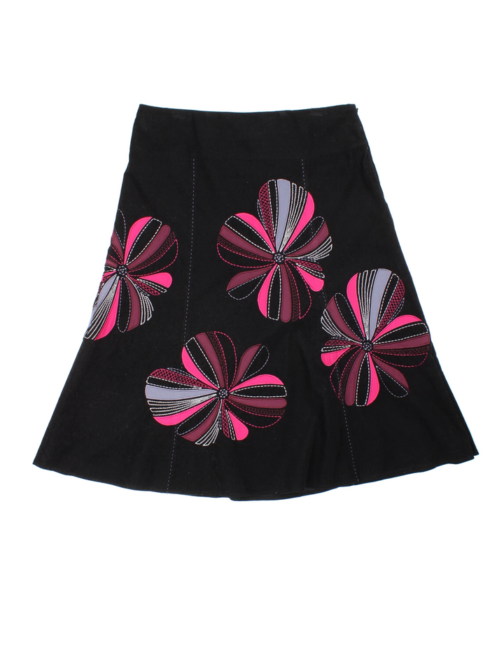90's Cord Floral A-Line Midi Skirt (Size L)