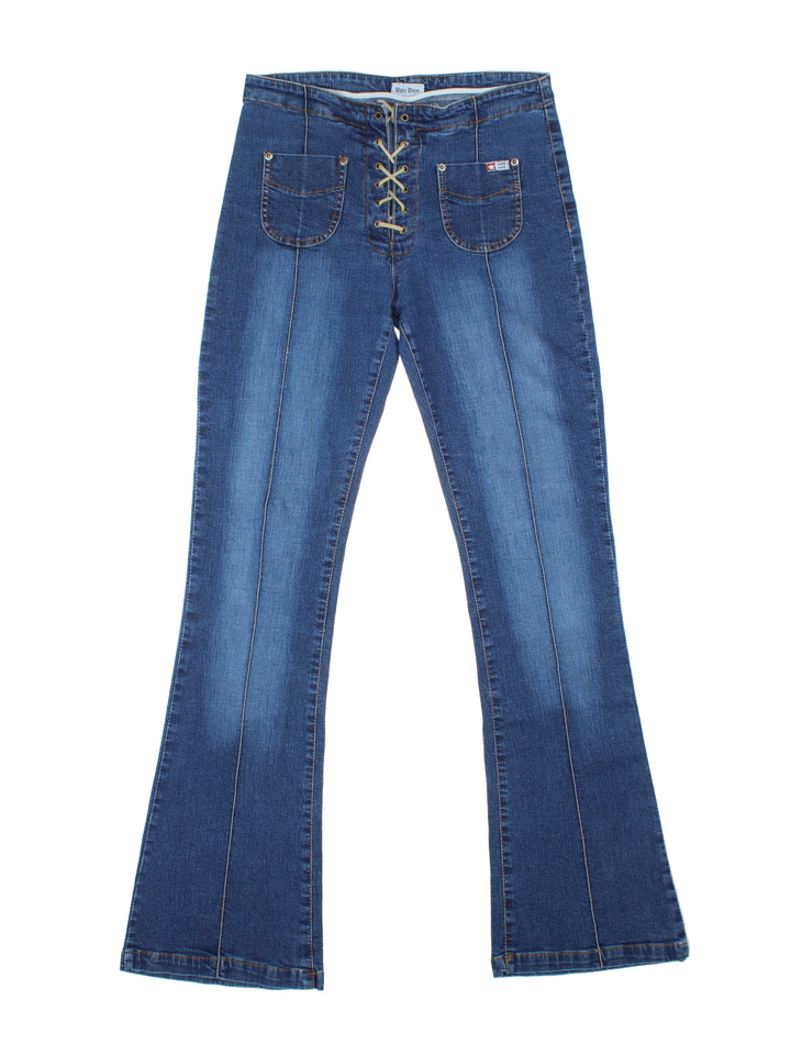 Y2K Lace Up Flared Jeans (Size L)