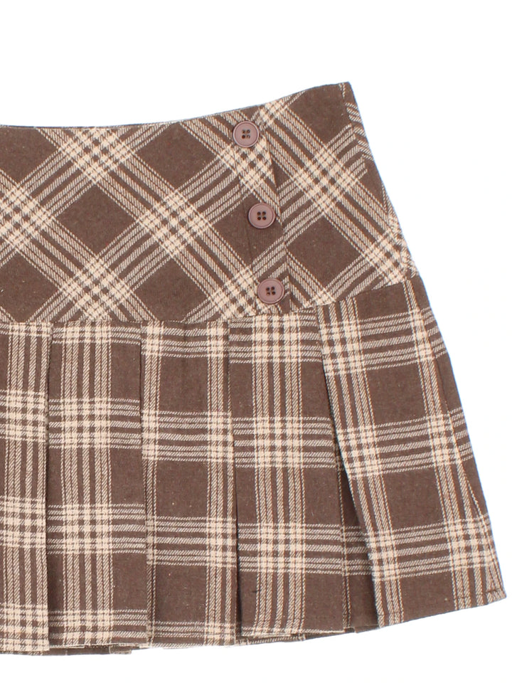 Y2K Pleated Checked Mini Skirt (Size XXL)