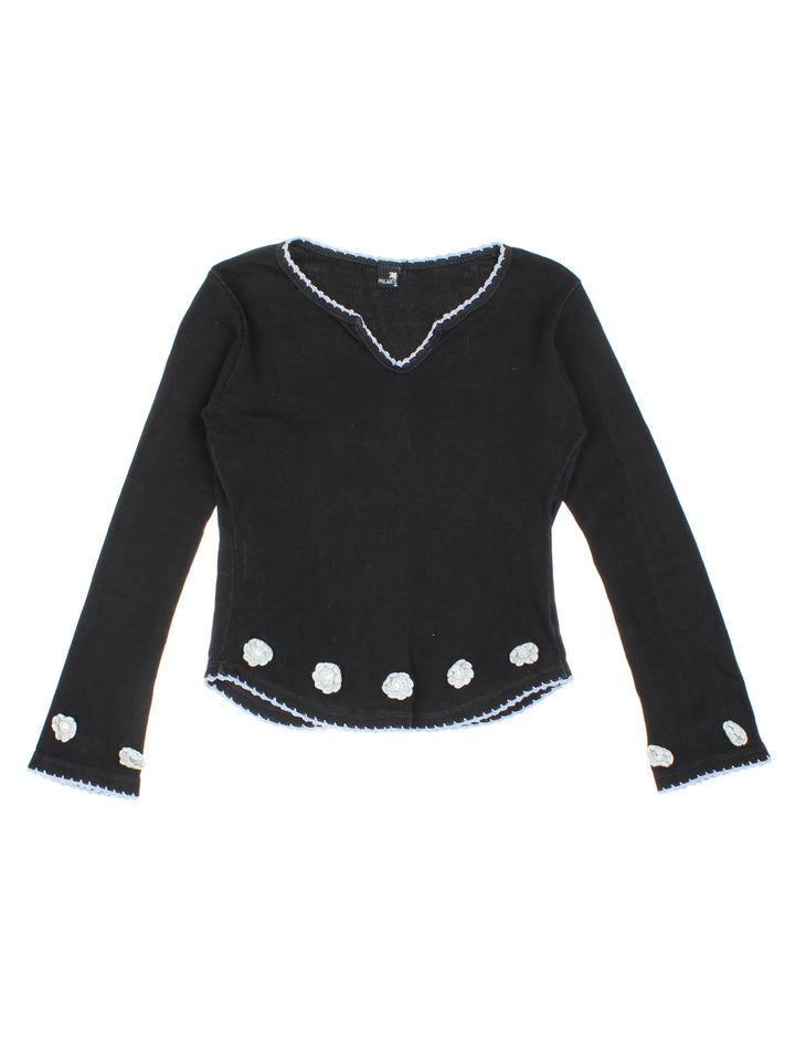 Y2K Applique Floral Top (Size XS)