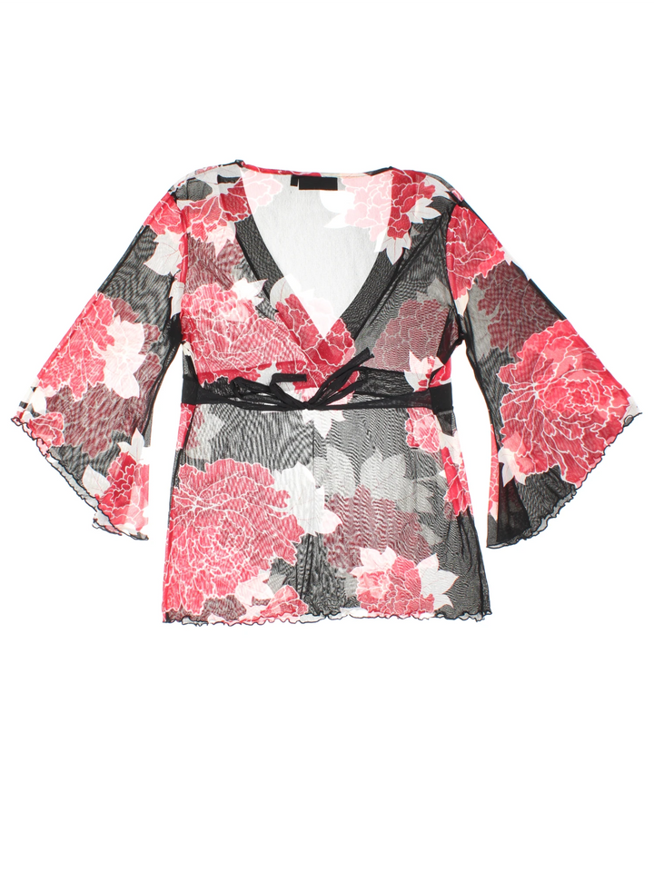 Y2K Floral Mesh Wrap Top (Size M)