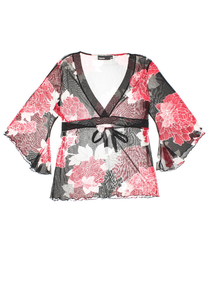 Y2K Floral Mesh Wrap Top (Size M)