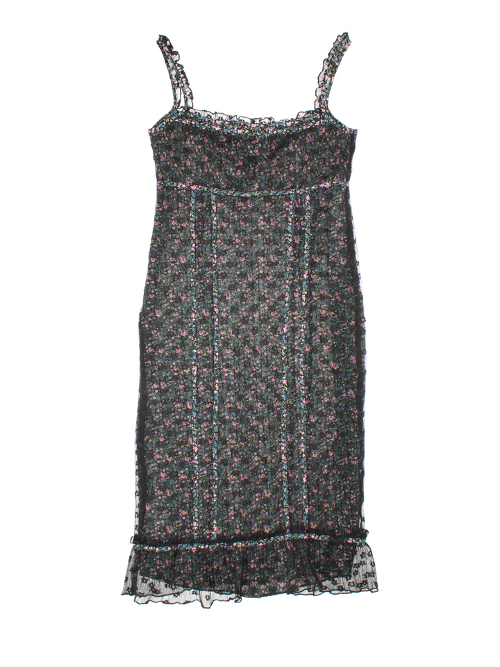 Y2K Sheer Floral Midi Dress (Size M)