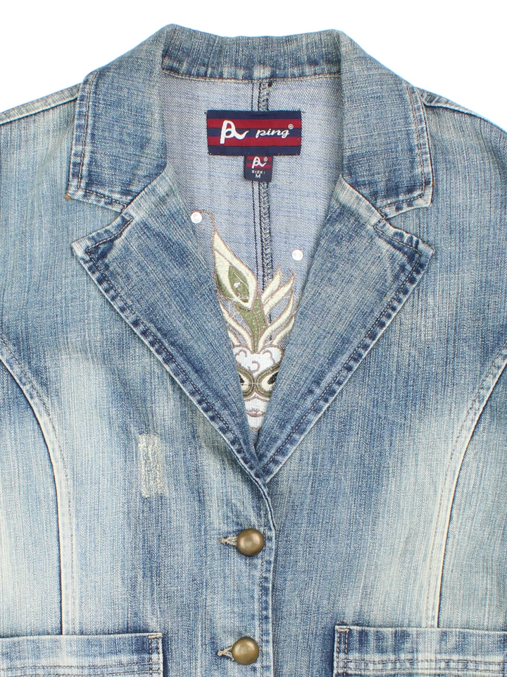 Y2K Embroidered Denim Jacket (Size S)