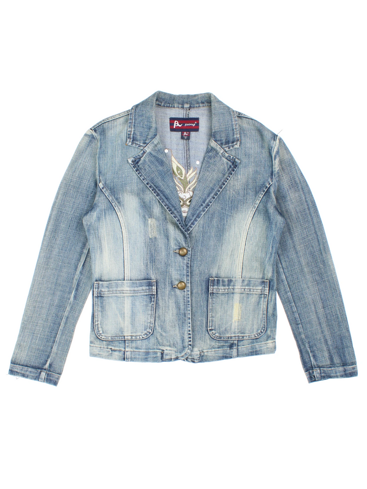 Y2K Embroidered Denim Jacket (Size S)