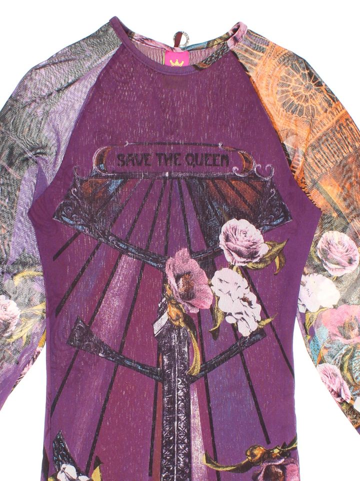 Y2K Save The Queen Graphic Mesh Top (Size XXS)