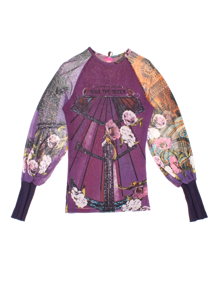 Y2K Save The Queen Graphic Mesh Top (Size XXS)