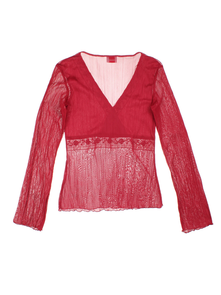 Y2K Sheer Embroidered Top (Size XXS)